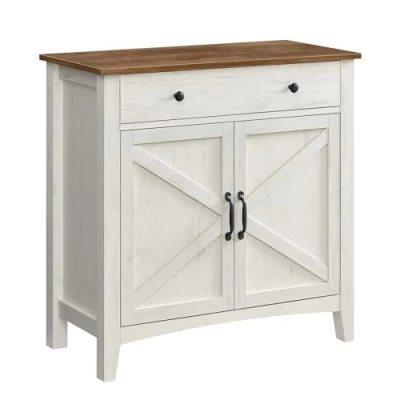 Afbeelding van VASAGLE Dressoir, opbergkast met lade, keukenkast deuren en in hoogte verstelbare plank, landelijke stijl, voor woonkamer, eetkamer, rustiek wit honingbruin BBK341W01