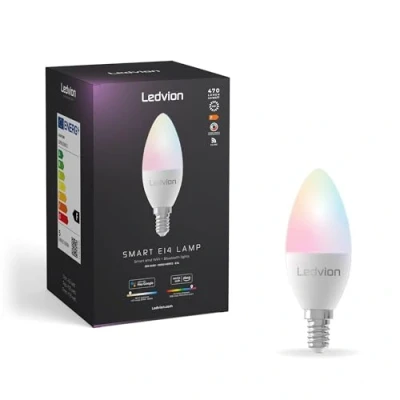 Afbeelding van Ledvion SMART RGB+CCT E14 LED lamp, Wi Fi verlichting, Wifi dimbaar, 5W, 470 Lumen, compatibel met onder andere Alexa en Google Home
