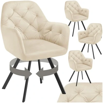 Afbeelding van tectake Eetkamerstoel set van 4 Draaibare Fluwelen Fauteuil Woonkamerstoel, Gewatteerde creme