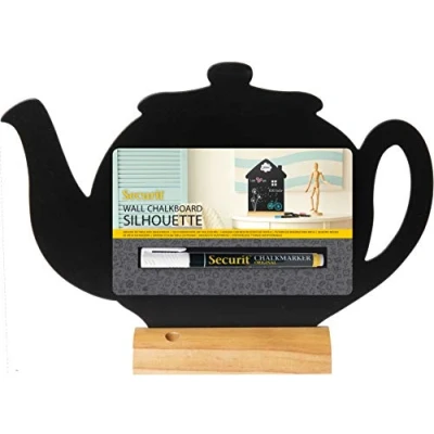 Afbeelding van Tafelkrijtbord Securit, theepot, hout, incl. 1 krijtstift dun wit