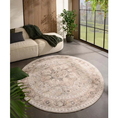 Afbeelding van Rond Vintage Buitenkleed Valenca Fino Lichtgrijs/beige 160 Cm
