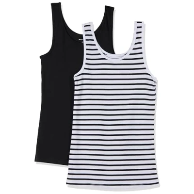 Image de Amazon Essentials Débardeur en coupe cintrée Women&#039;s, Pack of 2, Blanc Rayures/Noir, XXL