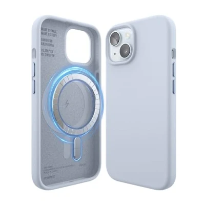 Afbeelding van elago Magnetische siliconen hoes, compatibel met iPhone 15 6,1 inch, alle MagSafe accessoires, ingewerkte magneten, zachte siliconen, schokbestendig (lichtblauw)