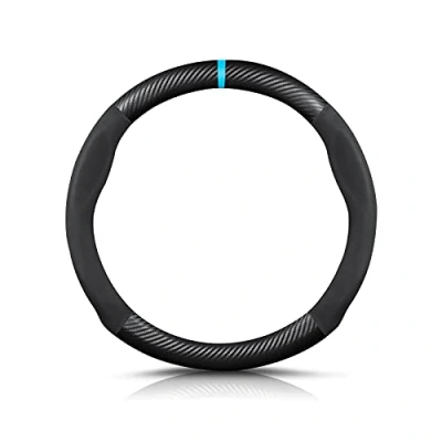 Afbeelding van Ergocar Ronde vorm koolstofvezel &amp; microvezel PU lederen stuurhoes antislip auto ademend sport voor diameter 38 cm （15&quot;）zwart blauw