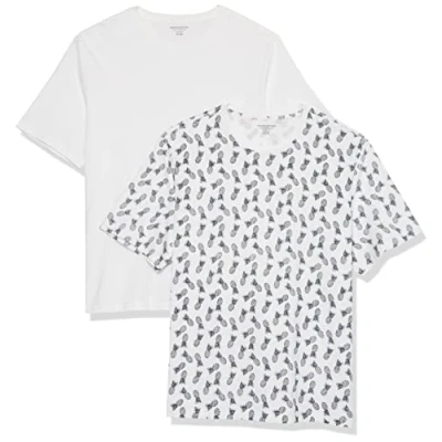 Image de Amazon Essentials Lot de 2 t shirts à manches courtes et col rond, pour homme, coupe classique, imprimé ananas blanc, taille XXL