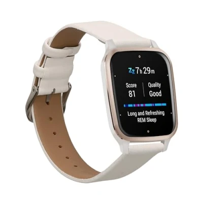 Afbeelding van kwmobile lederen horlogebandje geschikt voor Garmin Venu Sq 2 Music / polsband Echt leren smartwatch bandje Activity tracker horloge band in wit