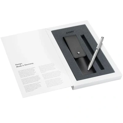Afbeelding van LAMY Set bestaande uit 1 ST Twin Pen 645 balpen en potlood in zilver roestvrij staal zwart echt lederen etui voor twee pennen