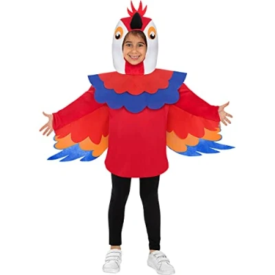 Afbeelding van Funidelia Papegaai Kostuum voor meisjes en jongens Dieren, Vogels kinderen Accessoire verkleedkleding rekwisieten Halloween, carnaval &amp; feesten Maat 107 113 cm Rood