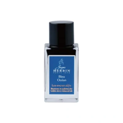 Afbeelding van Jacques Herbin 16018JT Un flacon d&#039;encre pailletée or pour stylo plume, roller, plume de verre et porte 15 ml, Bleu Océan