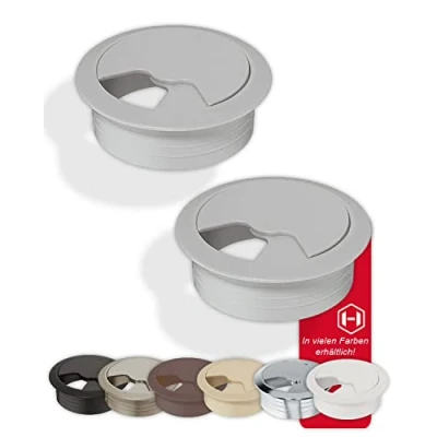 Afbeelding van Gedotec Bureau kabelgoot Entry 80 mm 2 ronde kabeldoorvoeringen mat grijs van robuust ABS kunststof kabeldoorvoer om in te slaan voor kantoor