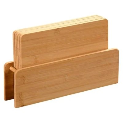 Afbeelding van Kesper Broodplankjes met houder set 5x stuks bamboe hout 24 x 15 cm serveerplanken ontbijtplankjes