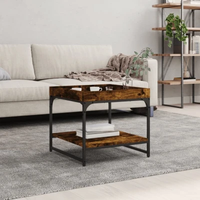 Afbeelding van Salontafel 49,5x49,5x45 cm bewerkt hout gerookt eikenkleurig
