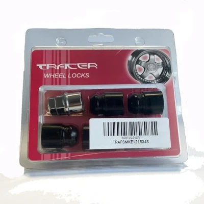 Afbeelding van TRACER Velgvergrendelingsmoeren zwart M12 x 1,5 kegel 60 lengte 34 mm sleutelbreedte 19/21 met 2 sleutels compatibel Ford, Chrysler, Toyota, Hyundai, KIA, Honda, Mazda