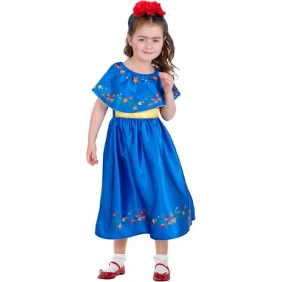 Afbeelding van Smiffy&#039;s Spaans &amp; Mexicaans Kostuum Mexicaanse Kunstenares Frida Meisje Blauw, Rood Large Halloween Verkleedkleding