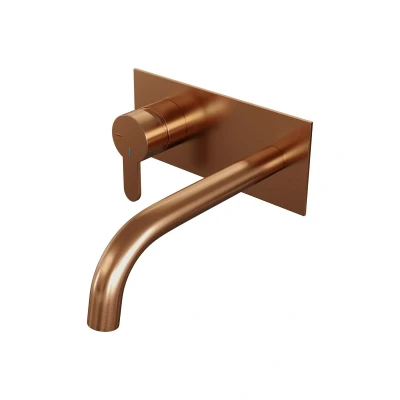 Afbeelding van Brauer Copper Edition Wastafelmengkraan inbouw gebogen uitloop rechts hendel plat smal afdekplaat model D2 PVD geborsteld koper