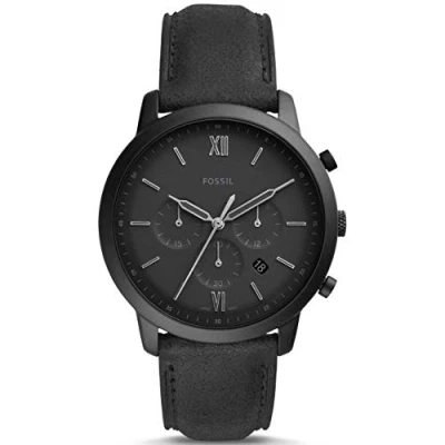Image de Fossil Montre Neutra pour homme, mouvement chronographe à quartz avec bracelet en cuir, Gris foncé, 44 mm