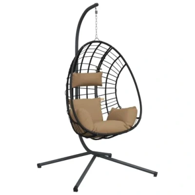Afbeelding van Hangstoel met standaard rattan en staal taupe
