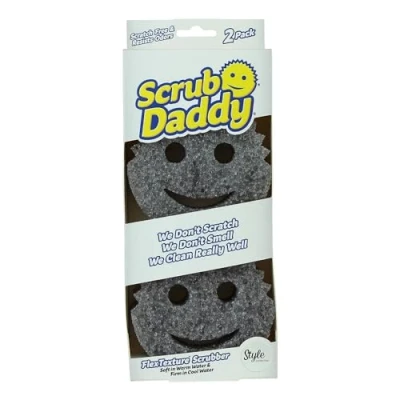 Afbeelding van Scrub Daddy Smiley Schuurspons, krasbestendig, wasbaar, herbruikbaar, antibacterieel, flextextuur, afwasspons voor huishouden, keuken en badkamer, grijs, 2 stuks