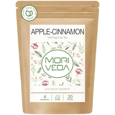 Afbeelding van 100% natuurlijke en veganistische Moringa thee (optioneel bladmix, appel kaneel, granaatappel, gember, munt). 1A kwaliteit (20 Apple kaneeltheezakjes)