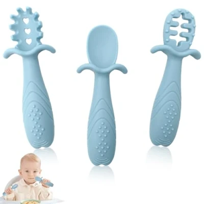 Afbeelding van Yistoi Set van 3 leerlepels voor baby&#039;s, babylepels, babyaccessoires, babybestek vanaf 6 maanden, geschikt extra leren,
