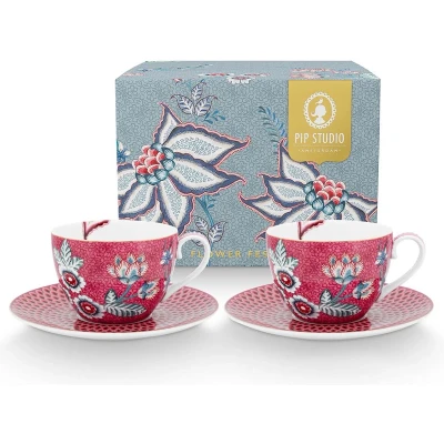 Afbeelding van Pip Studio Flower Festival Kop En Schotel 28 Cl Set Van 2 Oudroze