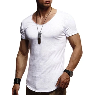 Afbeelding van Leif Nelson LN 10952T T shirt voor heren sport en outdoor, sportshirt met korte mouwen slim fit, deel van de sportkleding heren, Wit