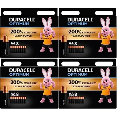 Afbeelding van 32 x Duracell AA Optimum (4 lampen met 8 batterijen) batterijen (MX1500/PEN/SCHOON)
