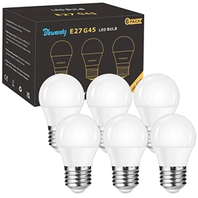 Afbeelding van Blewandy Ledlampen, E27, koud wit, 6500 K, 500 lm, 5 W, halogeenlampen, komt overeen met 40 G45 kleine bol P45, energiebesparend, niet dimbaar, 6 stuks