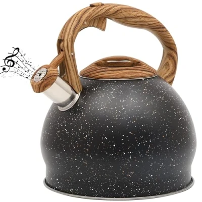 Afbeelding van Belle Vous Black Texture Whistling Tea Kettle 3L Pot for Stovetop/Induction Hob Stainless Steel Hot Water Camping Teapot Tea/Coffee