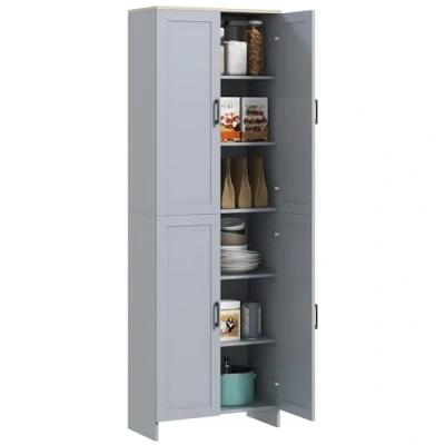 Afbeelding van HOMCOM Keukenkast, dressoir, keuken, servies, opbergkast, moderne stijl, meerdere vakken, met 4 deuren en verstelbare planken, 60 x 30 170,5 cm, grijs