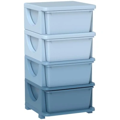 Afbeelding van HOMCOM Ladekast voor kinderen van 3 tot 6 jaar, met opbergruimte, speelgoedorganizer, speelgoeddoos, 4 niveaus, kinderkamer, blauw, 37 x 76 cm