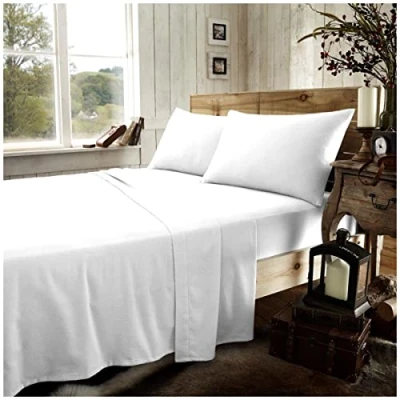Afbeelding van Hoeslaken, 100% geborsteld katoen, voor eenpersoonsbed, warm en comfortabel, wit