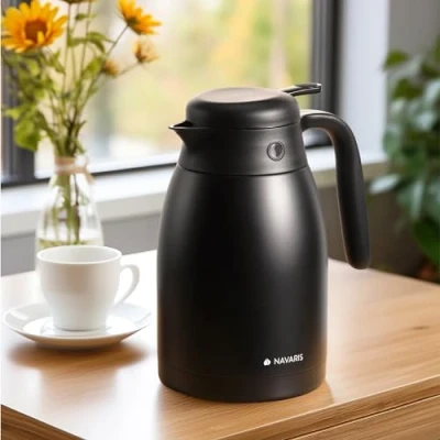 Afbeelding van Navaris RVS koffiekan Vacuüm geïsoleerde koffie, thee, vloeistof, drinkfles dispenser Warme en koude dranken horeca pot 1,5 liter