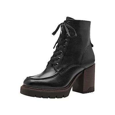 Afbeelding van Tamaris Enkellaarsjes met plateauzool, Dames, Maat: 38, Black leather Leer