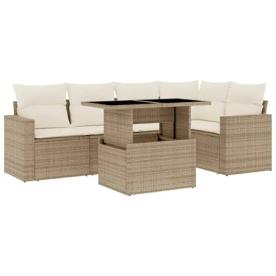 Afbeelding van vidaXL 6 delige Loungeset met kussens poly rattan beige