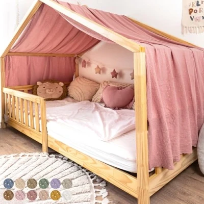 Afbeelding van lilimaus bedhemel [oudroze] 100% katoenen mousseline hemel handgemaakt decoratieve voor meisjes en jongensbed kinderen kinderbedgordijn