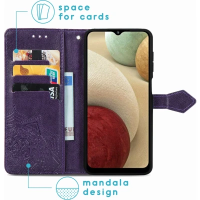 Afbeelding van iMoshion Hoesje Geschikt voor Samsung Galaxy A12 Met Pasjeshouder Mandala Bookcase Paars
