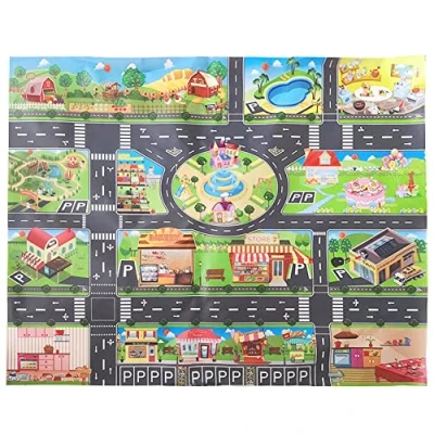 Afbeelding van JTMM Stadsleven van kindertapijt, tapijt pvc, 100 x 130 cm, speelmat en educatief cadeau voor kinderen slaapkamers