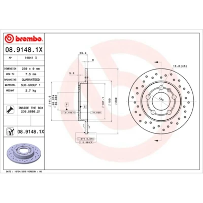 Afbeelding van Brembo Remschijf 08.9148.1X