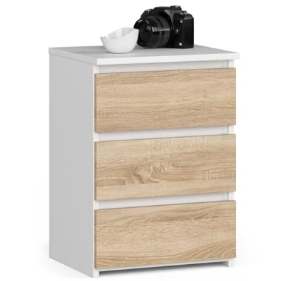 Afbeelding van AKORD CL 3 nachtkastje met laden voor woonkamer, slaapkamer, kantoor, modern functioneel design, 40 x 57 35 cm (b h d), gewicht 26 kg, wit Sonoma eiken