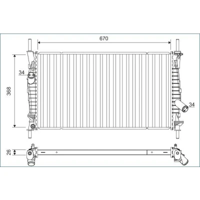 Afbeelding van VALEO 701165 Radiateur Aluminium 368 670 26 Met thermostaat Koelribben gesoldeerd