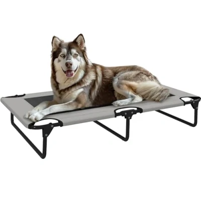 Afbeelding van PawHut Erhöhtes Hundebett klappbar Haustierbett, Outdoor Hundeliege mit Netzdesign, Atmungsaktiv, für große Hunde Hellgrau Oxford 107 x 61 20 cm