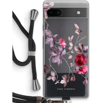 Afbeelding van Case Company® hoesje met Koord geschikt voor Google Pixel 6a Mooie bloemen Telefoonhoesje Zwart Bescherming aan alle Kanten en Over de Schermrand