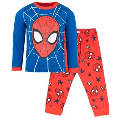Afbeelding van Marvel pyjama voor jongens van 3 tot 10 jaar, Spiderman met lange mouwen, superheldenkostuum, 100% katoen, officiële goederen, cadeau jongens, Blauw Rood