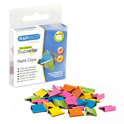 Afbeelding van Rapesco RC4050MC Supaclip 40 navulklemmen, verschillende kleuren, 50 stuks