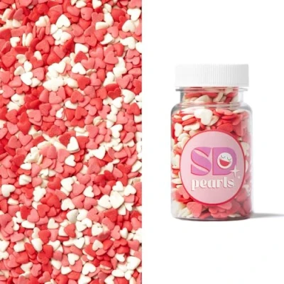 Afbeelding van SD Pearls Mélange de perles en sucre comestibles pour mariage, Saint Valentin, anniversaire, décoration gâteau, muffins et cupcakes (mélange « cœur rose », 80 g)