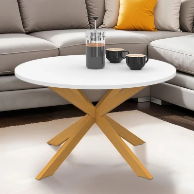 Image de Table basse GISELE ronde 70 cm pied araignée plateau blanc et effet bois