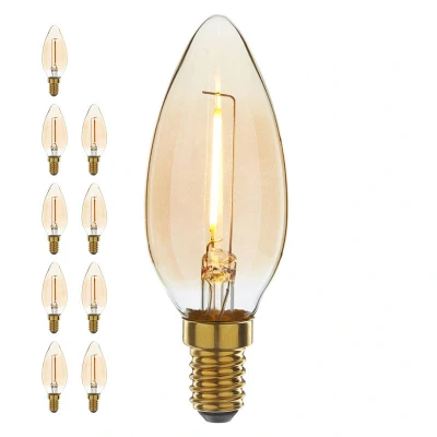 Afbeelding van Led filament E14 kaarslamp 1 Watt, flame (2200K) extra warm licht, niet dimbaar, 80 lumen Voordeelpak 10 stuks Ø35mm