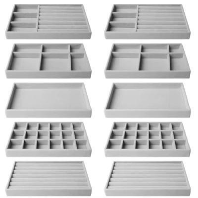 Afbeelding van Set van 10 stapelbare sieradendienbladen, sieradenopberglade, sieradenorganizer voor opslag en presentatie, halskettingen, armbanden, gespen