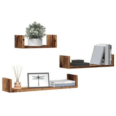 Afbeelding van Wandschappen 3 st bewerkt hout oud houtkleurig
